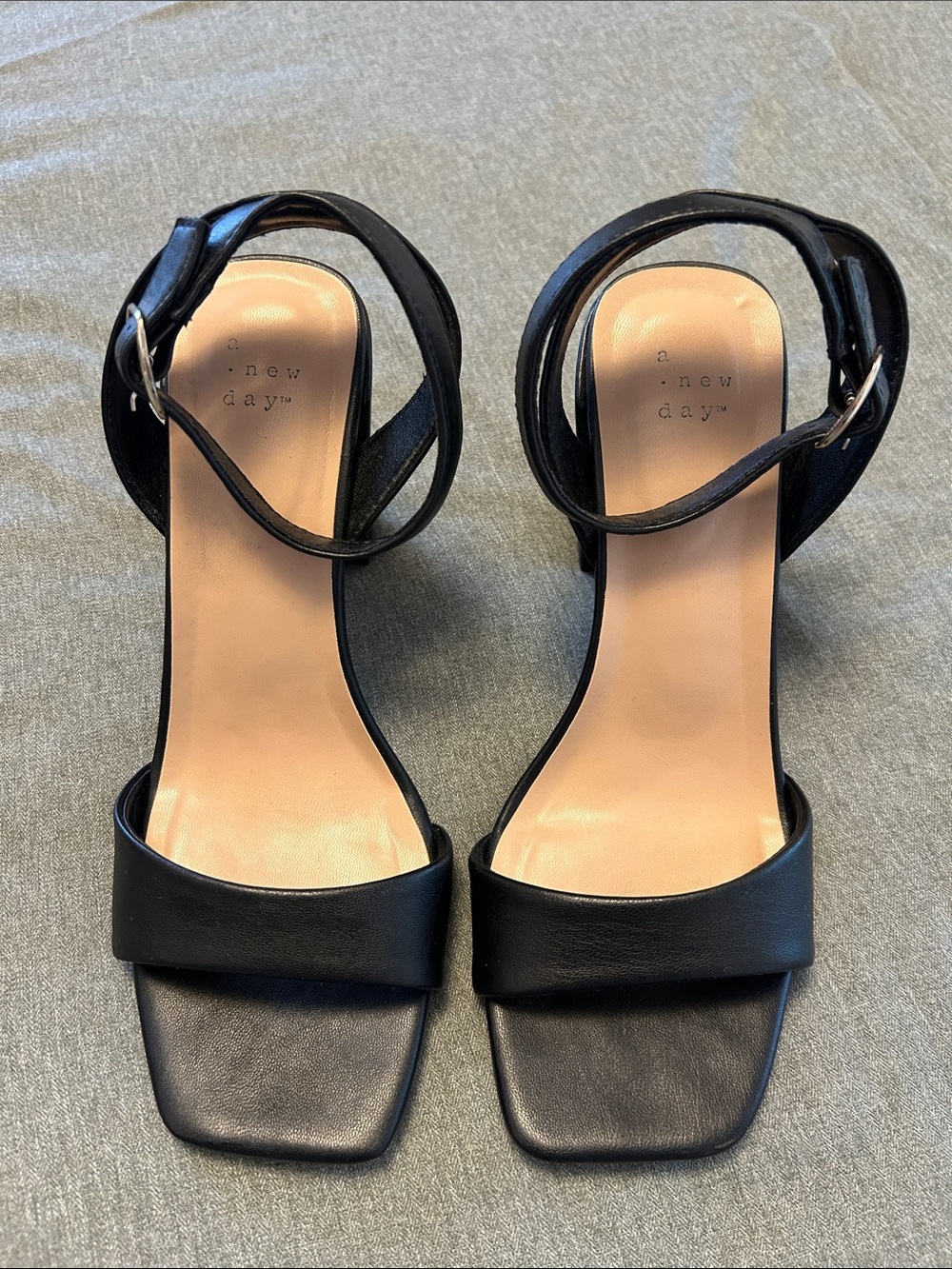a new day Black Square-Toe Ankle-Strap Heels